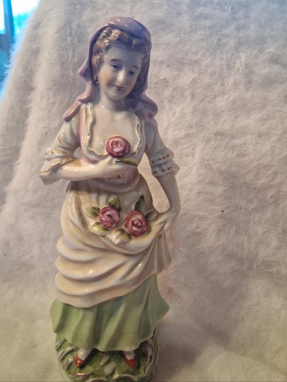 Porcelain Lady Figurine in Cream, Pink and Green - Decorative Home Accent